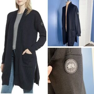 Canada Goose Cortina Black Long Knit Merino Wool Cardigan Sweater Medium NWT